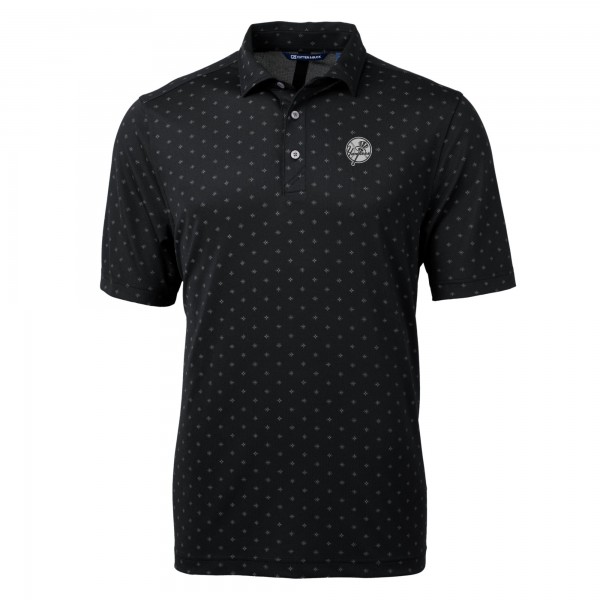 New York Yankees Cutter & Buck Black Virtue Eco Pique Tile Print Recycled Polo