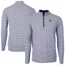 New York Yankees Cutter & Buck Navy Virtue Eco Pique Micro Stripe Quarter-Zip Jacket