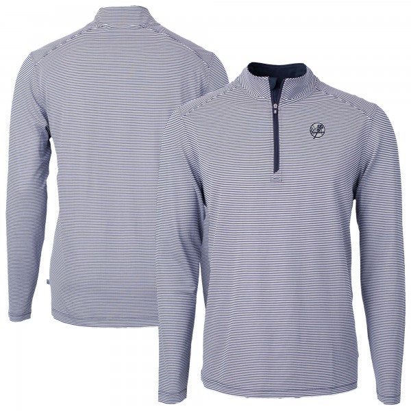 New York Yankees Cutter & Buck Navy Virtue Eco Pique Micro Stripe Quarter-Zip Jacket