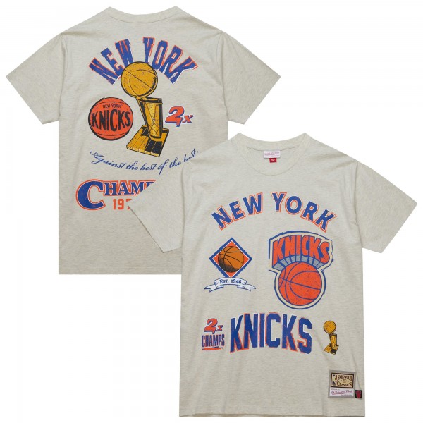 New York Knicks Mitchell & Ness Oatmeal Hardwood Classics Legacy Defined Retro Championship T-Shirt