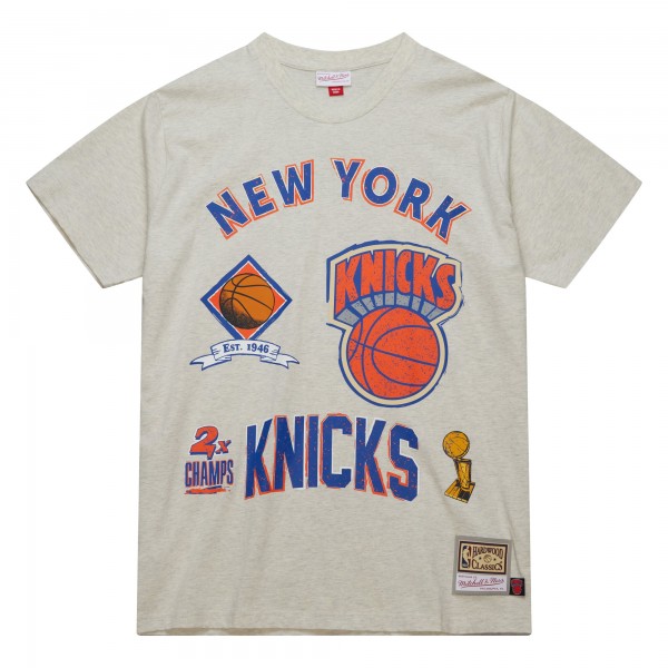 New York Knicks Mitchell & Ness Oatmeal Hardwood Classics Legacy Defined Retro Championship T-Shirt