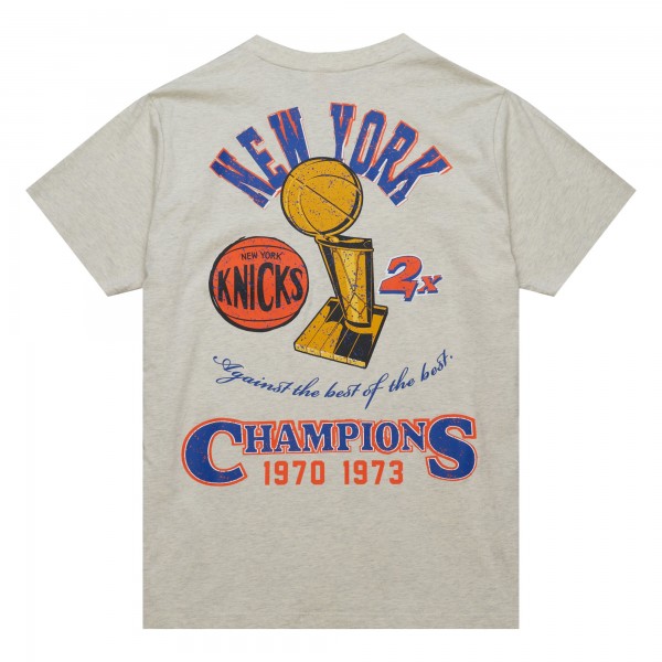 New York Knicks Mitchell & Ness Oatmeal Hardwood Classics Legacy Defined Retro Championship T-Shirt