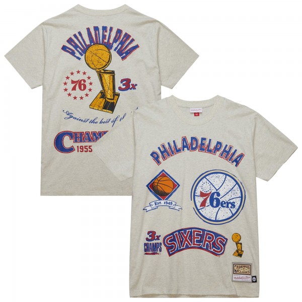 Philadelphia 76ers Mitchell & Ness Oatmeal Hardwood Classics Legacy Defined Retro Championship T-Shirt