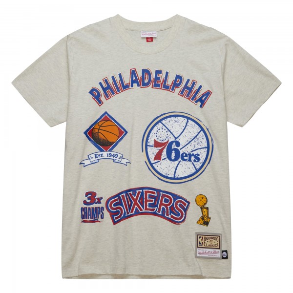 Philadelphia 76ers Mitchell & Ness Oatmeal Hardwood Classics Legacy Defined Retro Championship T-Shirt