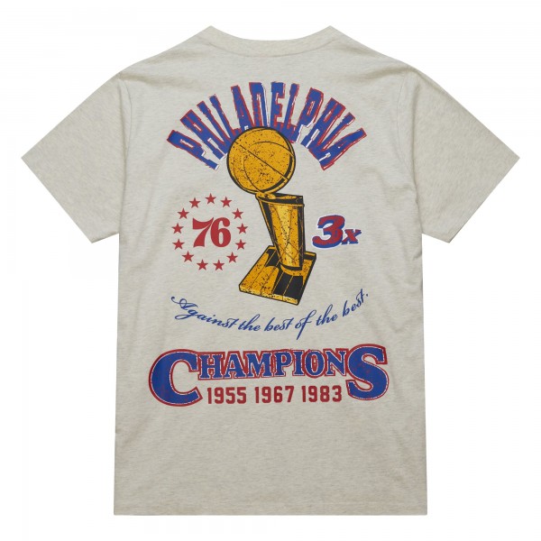 Philadelphia 76ers Mitchell & Ness Oatmeal Hardwood Classics Legacy Defined Retro Championship T-Shirt