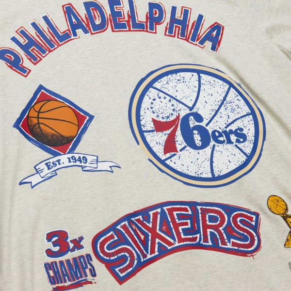 Philadelphia 76ers Mitchell & Ness Oatmeal Hardwood Classics Legacy Defined Retro Championship T-Shirt