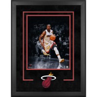 Dwyane Wade Miami Heat Autographed Fanatics Authentic Deluxe Framed 16 x 20 Dribbling in White for Floating Hall of Fame Collage Photograph