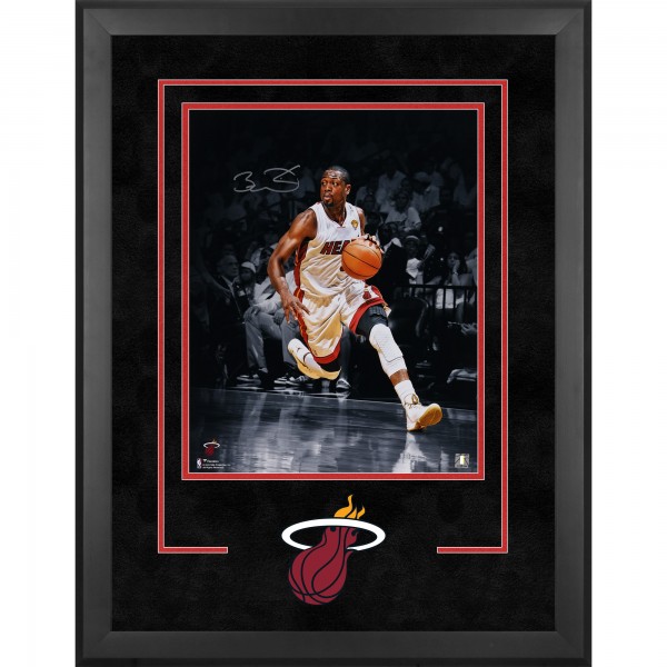 Dwyane Wade Miami Heat Autographed Fanatics Authentic Deluxe Framed 16 x 20 Dribbling in White for Floating Hall of Fame Collage Photograph