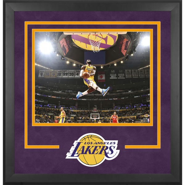 LeBron James Los Angeles Lakers Unsigned Fanatics Authentic Deluxe Framed 16 x 20 Dunk Against Houston Rockets Photograph
