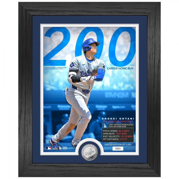 Los Angeles Dodgers Shohei Ohtani Highland Mint 13 x 16 200th Career Home Run Silver Coin Photo Mint