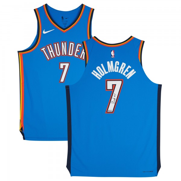 Игровая джерси Chet Holmgren Oklahoma City Thunder Autographed Fanatics Authentic Nike Blue Icon Edition Authentic