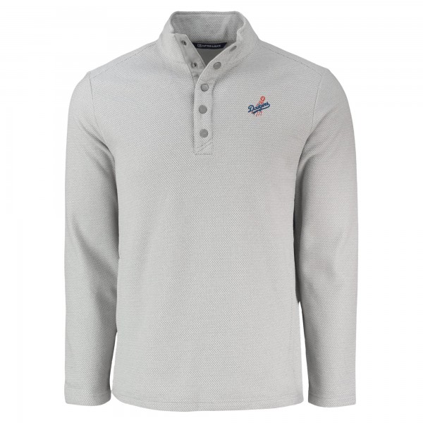 Los Angeles Dodgers Cutter & Buck Gray Hunts Point Eco Textured Fleece Recycled Half-Snap Sweatshirt