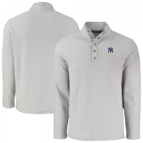 New York Yankees Cutter & Buck Gray Hunts Point Eco Textured Fleece Recycled Half-Snap Sweatshirt