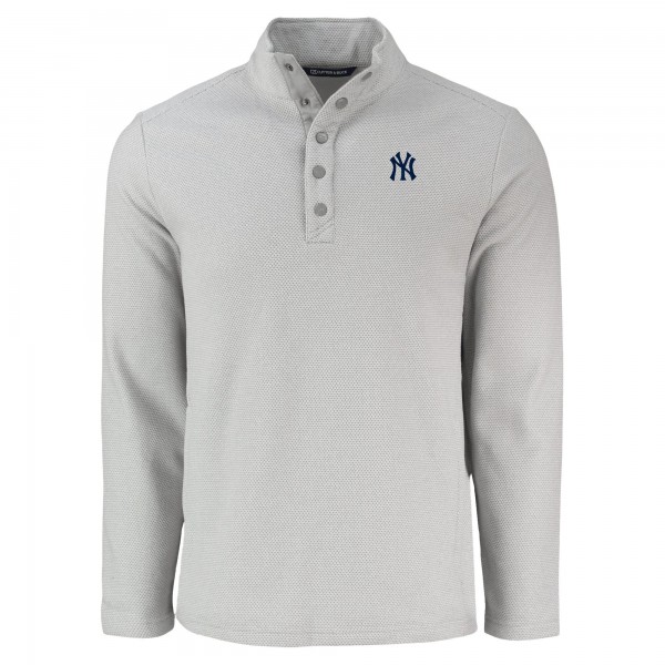 New York Yankees Cutter & Buck Gray Hunts Point Eco Textured Fleece Recycled Half-Snap Sweatshirt