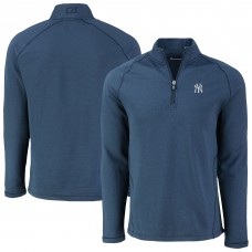 New York Yankees Cutter & Buck Heather Navy Peshastin Eco Fleece Recycled Raglan Quarter-Zip Top