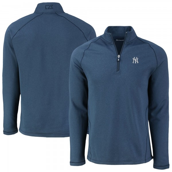 New York Yankees Cutter & Buck Heather Navy Peshastin Eco Fleece Recycled Raglan Quarter-Zip Top