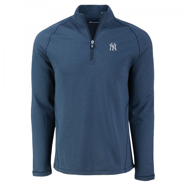 New York Yankees Cutter & Buck Heather Navy Peshastin Eco Fleece Recycled Raglan Quarter-Zip Top