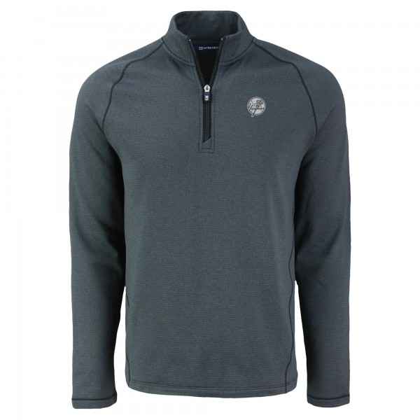 New York Yankees Cutter & Buck Heather Black Peshastin Eco Fleece Recycled Raglan Quarter-Zip Top