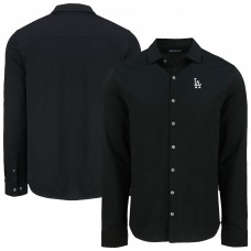 Los Angeles Dodgers Cutter & Buck Black Knitted Advantage Tri-Blend Eco Soft Pique Long Sleeve Button-Up Shirt