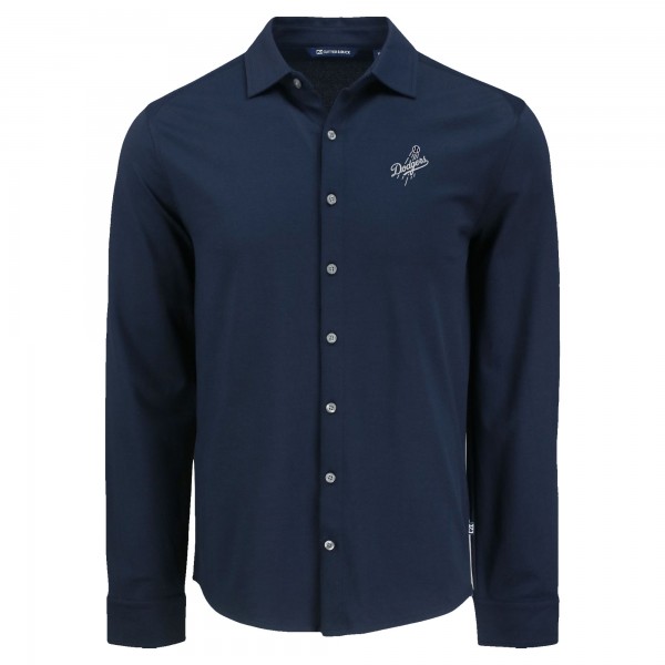 Los Angeles Dodgers Cutter & Buck Navy Knitted Advantage Tri-Blend Eco Soft Pique Long Sleeve Button-Up Shirt