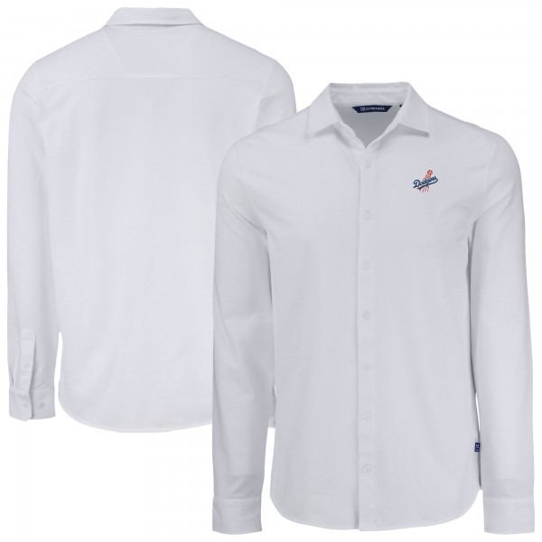 Los Angeles Dodgers Cutter & Buck White Knitted Advantage Tri-Blend Eco Soft Pique Long Sleeve Button-Up Shirt
