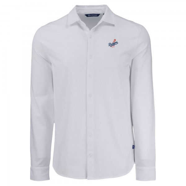 Los Angeles Dodgers Cutter & Buck White Knitted Advantage Tri-Blend Eco Soft Pique Long Sleeve Button-Up Shirt