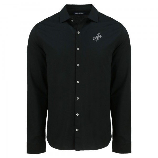 Los Angeles Dodgers Cutter & Buck Black Knitted Advantage Tri-Blend Eco Soft Pique Long Sleeve Button-Up Shirt
