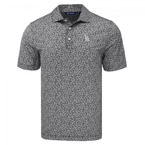 Los Angeles Dodgers Cutter & Buck Black Pike Eco Flora Print Recycled Polo