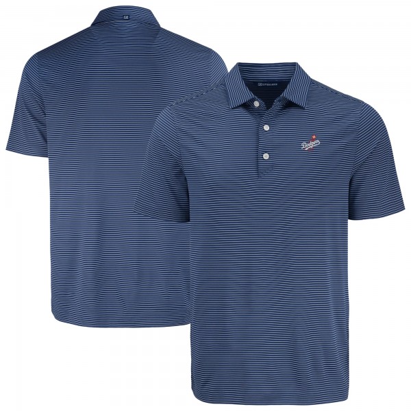 Los Angeles Dodgers Cutter & Buck Navy Forge Eco Fine Line Stripe Polo