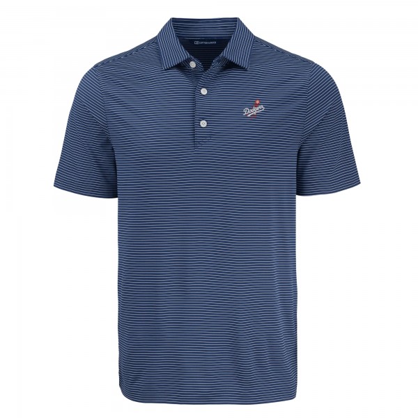 Los Angeles Dodgers Cutter & Buck Navy Forge Eco Fine Line Stripe Polo