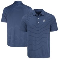 New York Yankees Cutter & Buck Navy Forge Eco Fine Line Stripe Polo