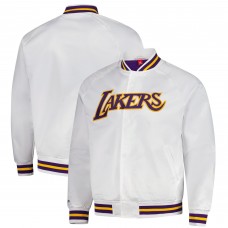 Бомбер Los Angeles Lakers Mitchell & Ness Hardwood Classics Throwback Wordmark Raglan Satin - White