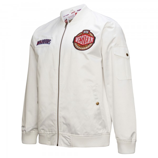 Кофта на молнии Golden State Warriors Mitchell & Ness Hardwood Classics Nights Team Leader Satin - White