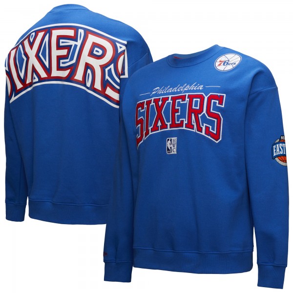 Philadelphia 76ers Mitchell & Ness Royal Hardwood Classics There & Back 2.0 Vintage Pullover Sweatshirt