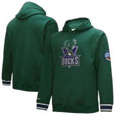 Milwaukee Bucks Mitchell & Ness Hunter Green Hardwood Classics Chainstitch Vintage Heavyweight Pullover Hoodie