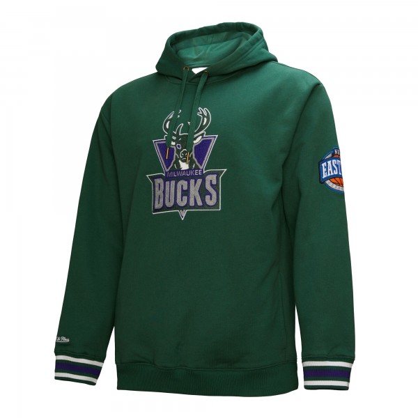 Milwaukee Bucks Mitchell & Ness Hunter Green Hardwood Classics Chainstitch Vintage Heavyweight Pullover Hoodie