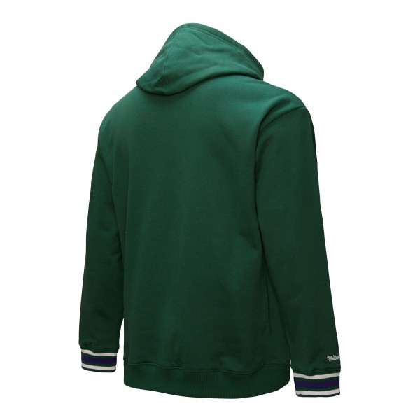 Milwaukee Bucks Mitchell & Ness Hunter Green Hardwood Classics Chainstitch Vintage Heavyweight Pullover Hoodie