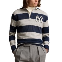 Поло New York Yankees Ralph Lauren Navy/Heather Gray Long Sleeve Rugby