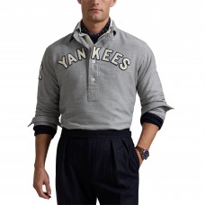 New York Yankees Polo Ralph Lauren Heather Gray Fielder Long Sleeve Polo