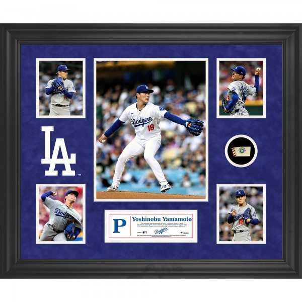 Yoshinobu Yamamoto Los Angeles Dodgers Fanatics Authentic Framed 5-Photo Collage with a Piece of Game-Used Ball