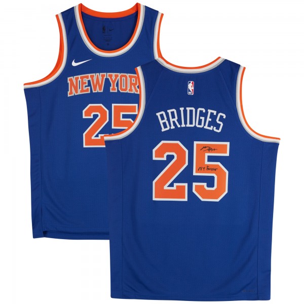 Mikal Bridges New York Knicks Autographed Fanatics Authentic Nike Blue Icon Edition Swingman Jersey with NY Forever Inscription