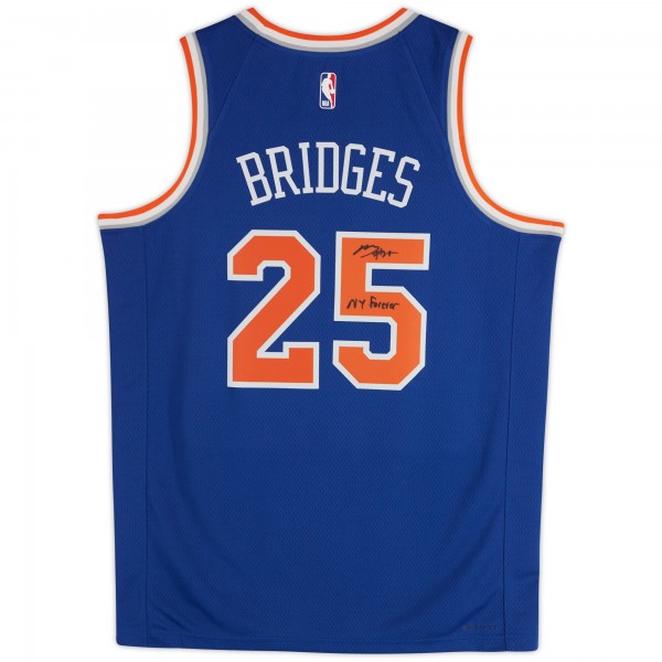 Mikal Bridges New York Knicks Autographed Fanatics Authentic Nike Blue Icon Edition Swingman Jersey with NY Forever Inscription