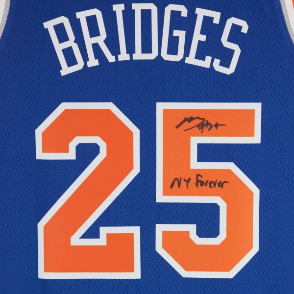 Mikal Bridges New York Knicks Autographed Fanatics Authentic Nike Blue Icon Edition Swingman Jersey with NY Forever Inscription