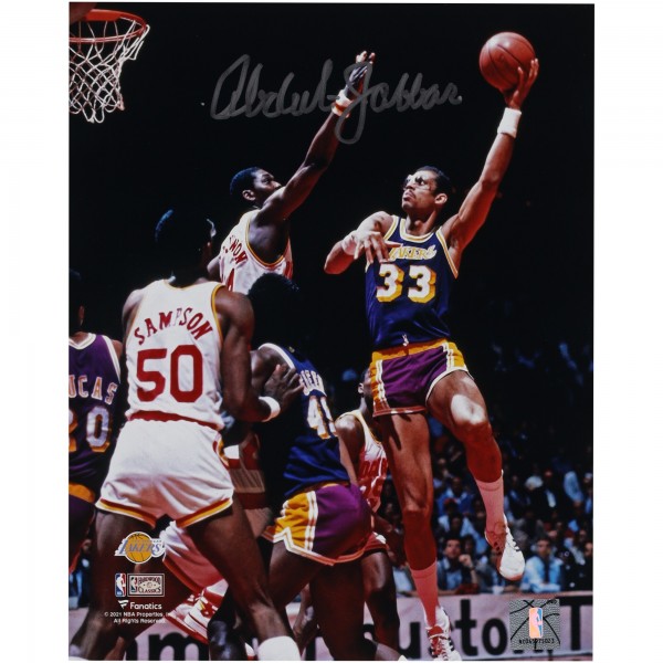 Kareem Abdul-Jabbar Los Angeles Lakers Autographed Fanatics Authentic 8 x 10 Sky Hook vs. Houston Rockets Photograph