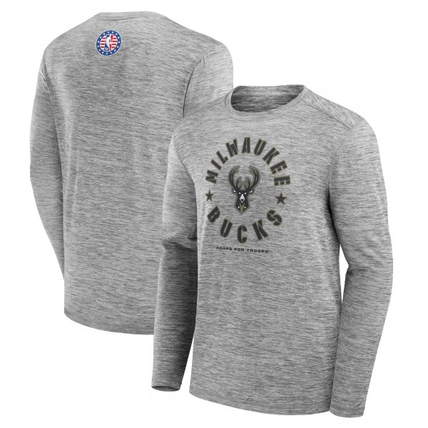 Футболка с длинным рукавом Milwaukee Bucks NBA Hoops for Troops - Heather Gray