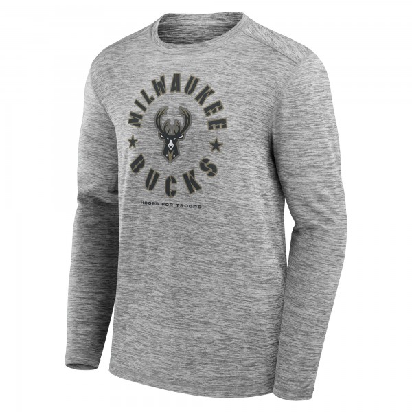 Футболка с длинным рукавом Milwaukee Bucks NBA Hoops for Troops - Heather Gray