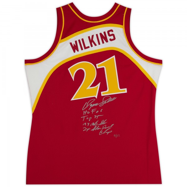 Игровая джерси Dominique Wilkins Atlanta Hawks Autographed Fanatics Authentic Mitchell & Ness 1986-87 Red Authentic with Multiple Inscriptions - Limited Edition of 12