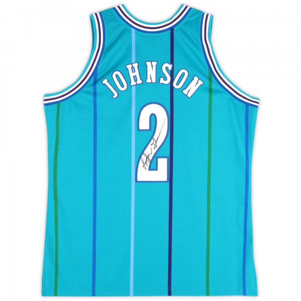 Larry Johnson Charlotte Hornets Autographed Fanatics Authentic Mitchell & Ness 1992-93 Teal Authentic Jersey with Grandmama Inscription