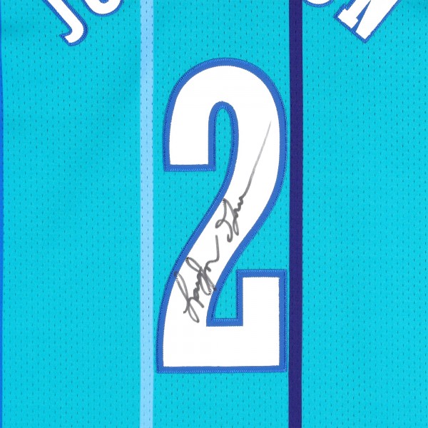 Larry Johnson Charlotte Hornets Autographed Fanatics Authentic Mitchell & Ness 1992-93 Teal Authentic Jersey with Grandmama Inscription