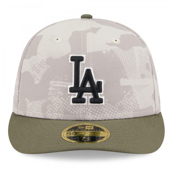 Бейсболка Los Angeles Dodgers New Era Light Beige/Olive 2025 Armed Forces Day Low Profile 59FIFTY